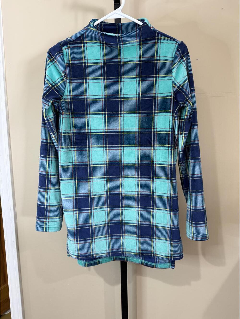 Lands End XXS Plaid Long Sleeve Tunic Top with Mock Neck